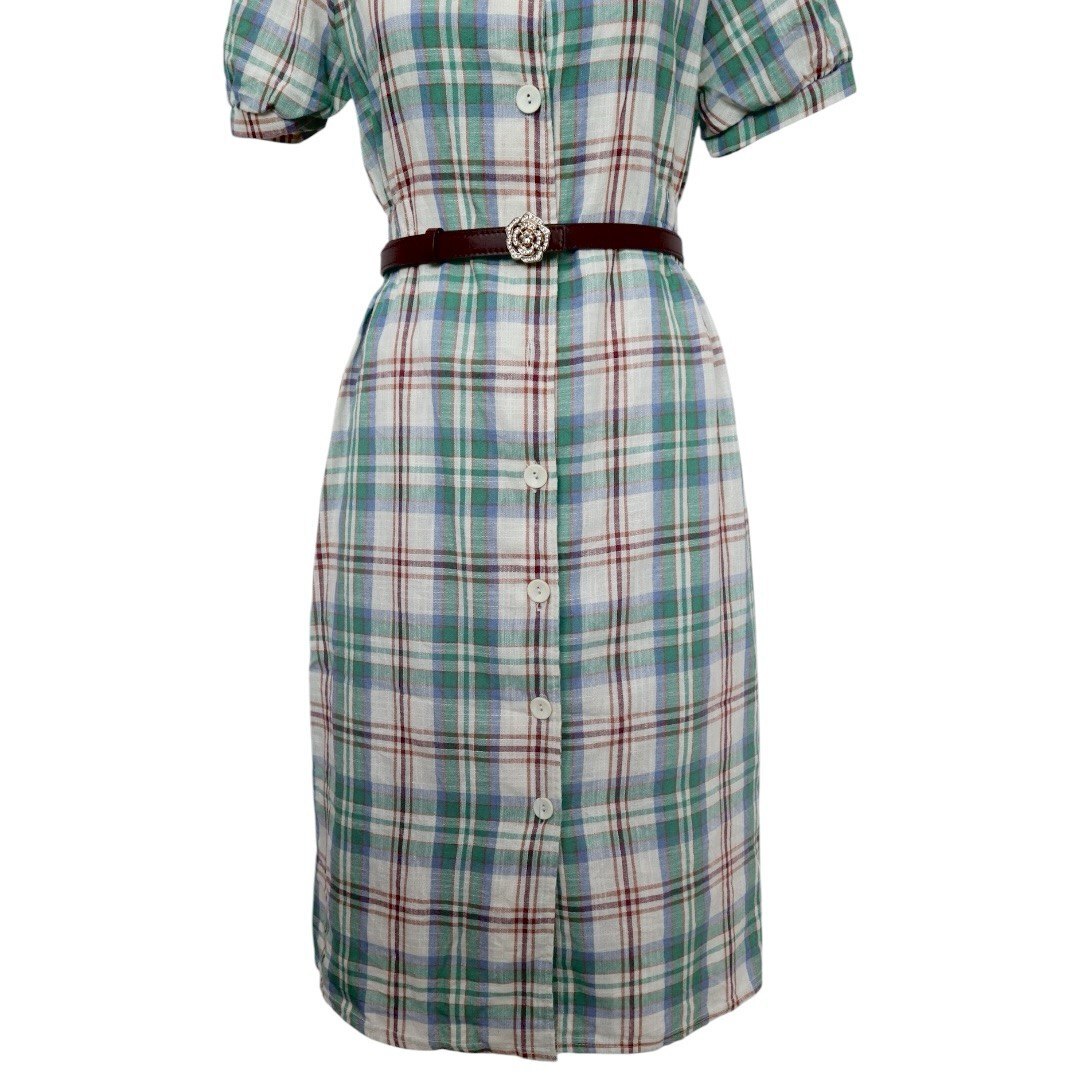 Green Plaid Button Dress