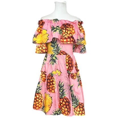 Pink Off-Shoulder Pineapple Dress