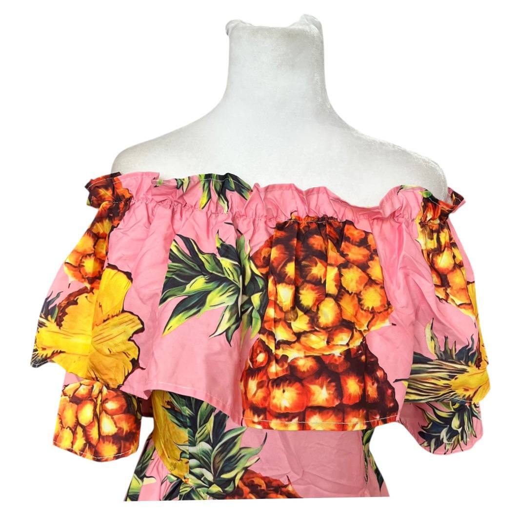 Pink Off-Shoulder Pineapple Dress