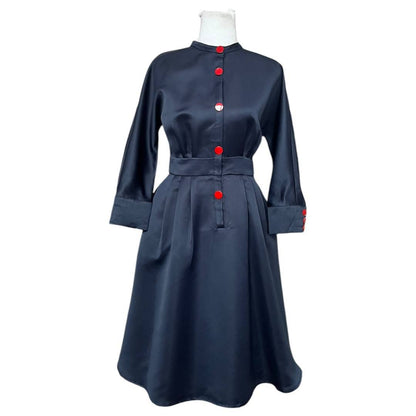 Navy Blue Long-Sleeve Vintage Dress