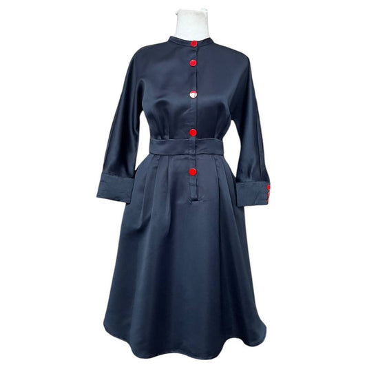 Navy Blue Long-Sleeve Vintage Dress