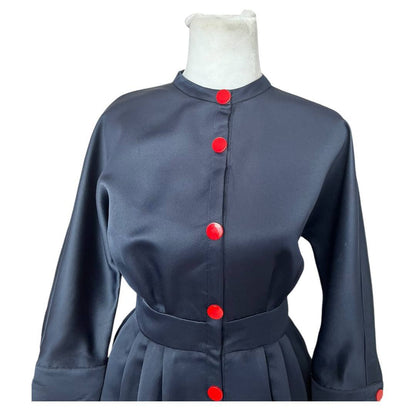 Navy Blue Long-Sleeve Vintage Dress