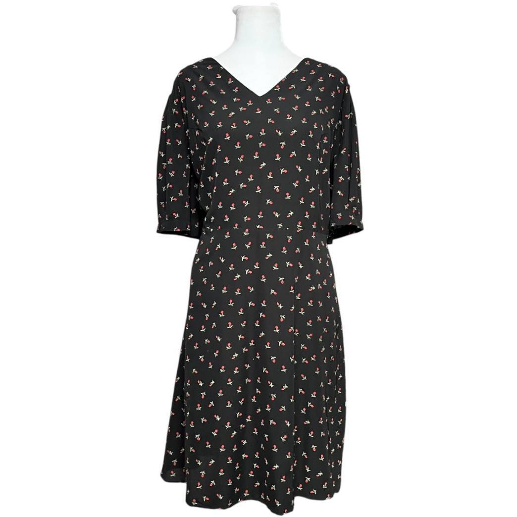 Black Floral V-Neck Midi Dress