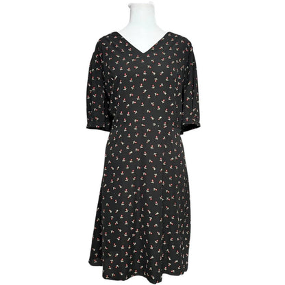 Black Floral V-Neck Midi Dress