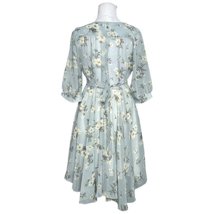 Light Blue Floral Chiffon Midi Dress