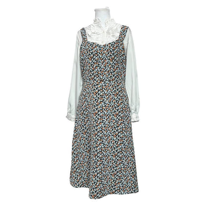 Vintage Black Floral Pinafore Dress