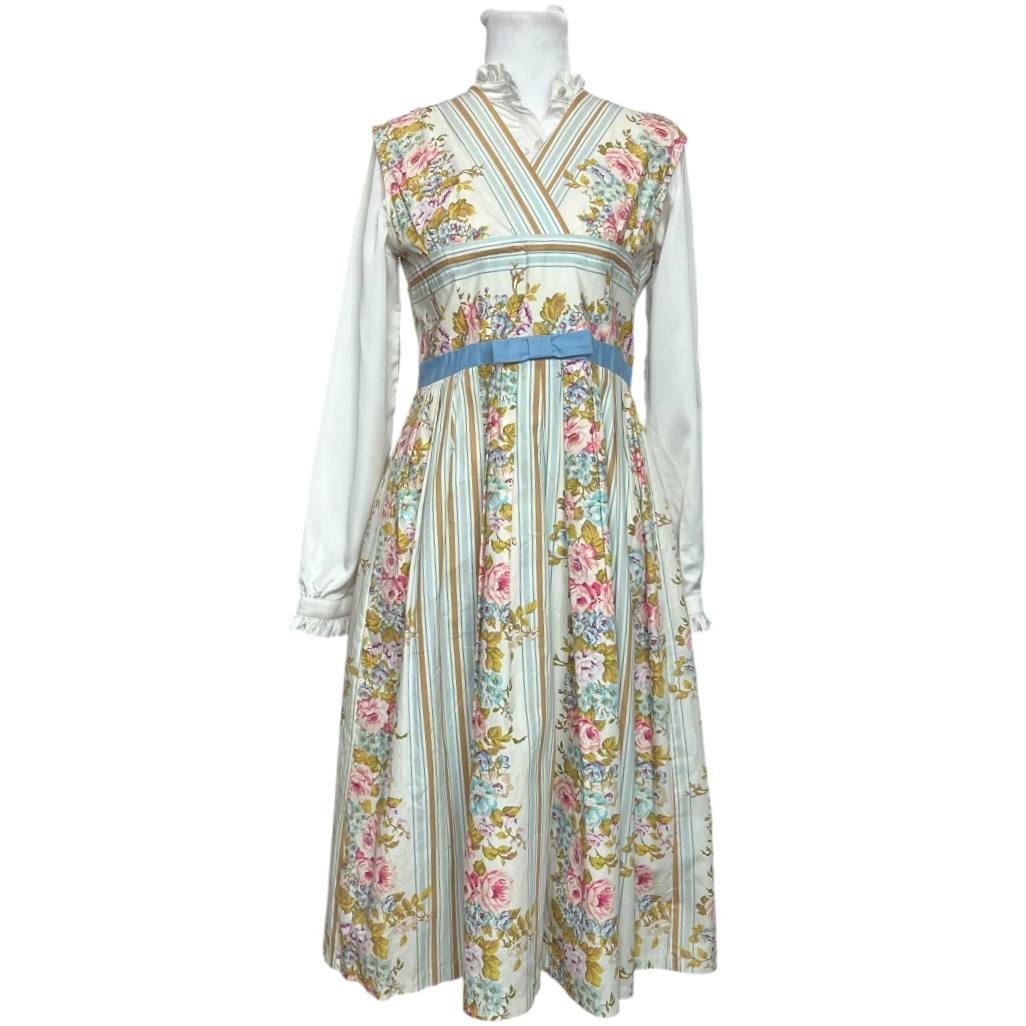 Vintage Floral Blue Stripe Dress