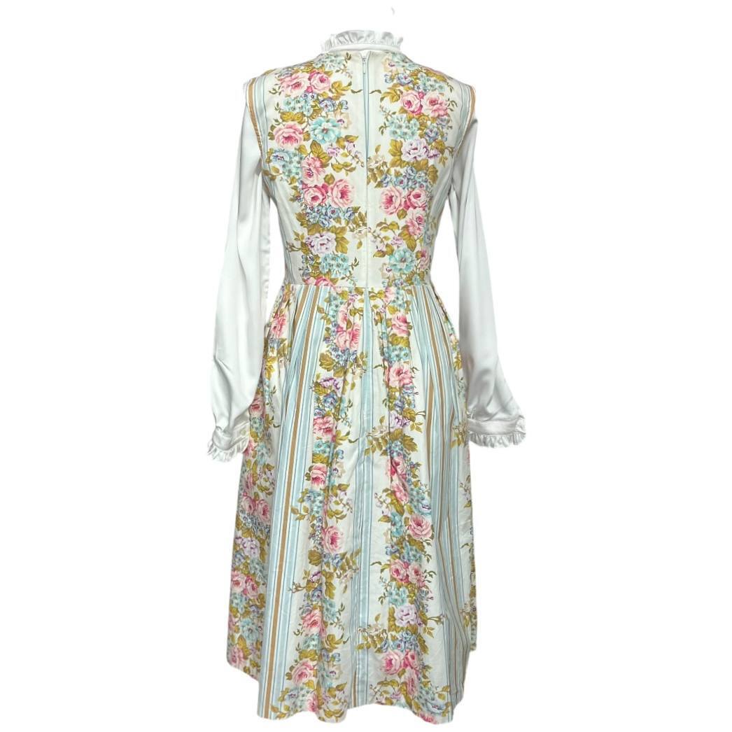 Vintage Floral Blue Stripe Dress