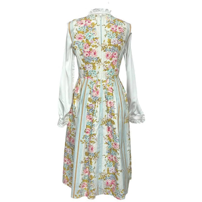 Vintage Floral Blue Stripe Dress