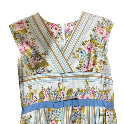 Vintage Floral Blue Stripe Dress