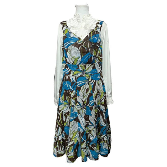 Vintage Blue Floral Pinafore Dress
