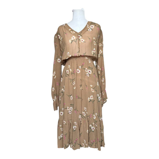 Tan Floral Elastic Waist Dress