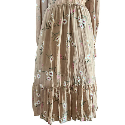 Tan Floral Elastic Waist Dress