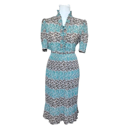 Vintage Floral Pleated Midi Dress