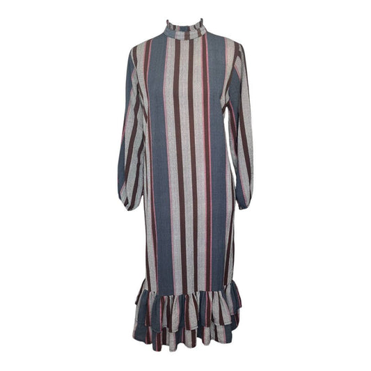 Retro Striped High-Neck Dress
