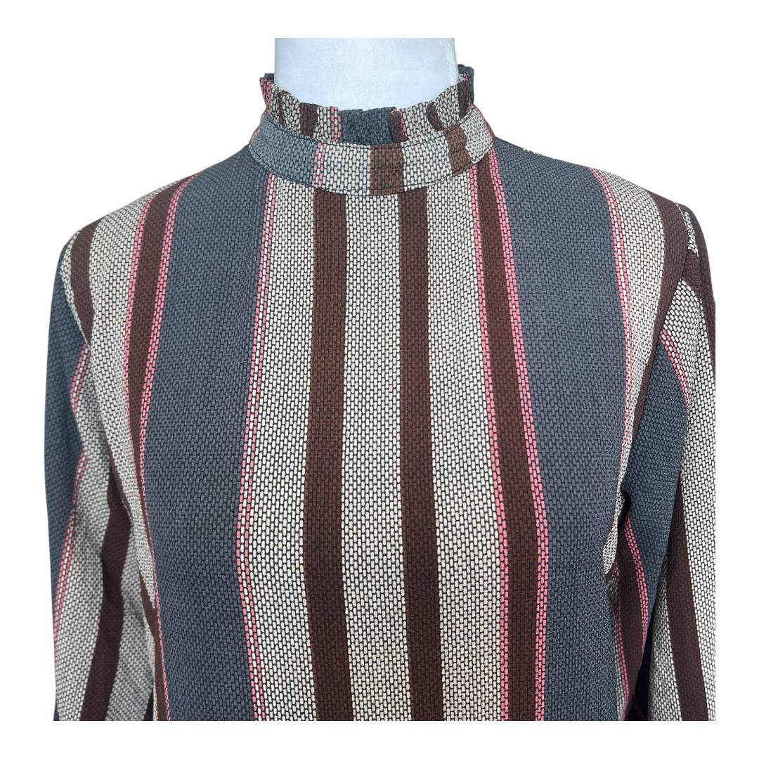 Retro Striped High-Neck Dress