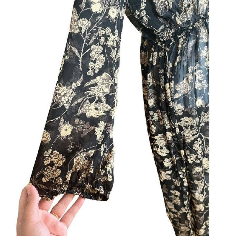 Floral Sheer Long-Sleeved Maxi Dress