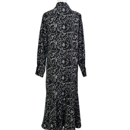 Black Floral Maxi Flounced Hem Dress