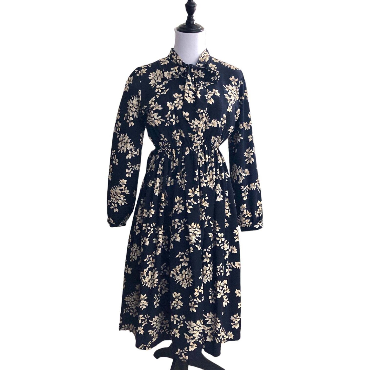 Black Floral Elastic Waist Dress