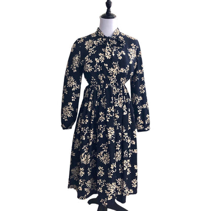 Black Floral Elastic Waist Dress