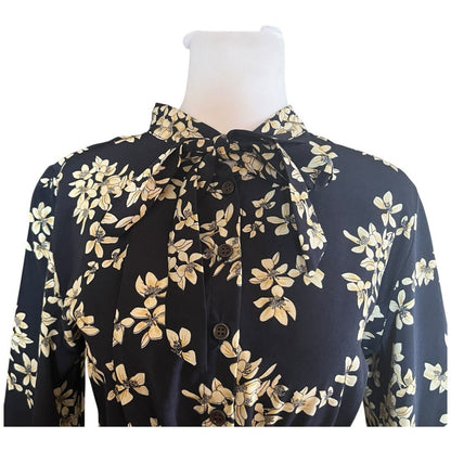 Black Floral Elastic Waist Dress