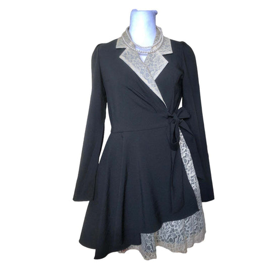 Black Contrast Wrap Dress