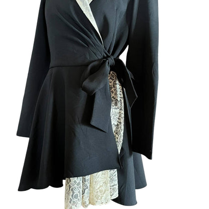 Black Contrast Wrap Dress