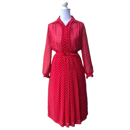 Polysilk Red Belted Dress