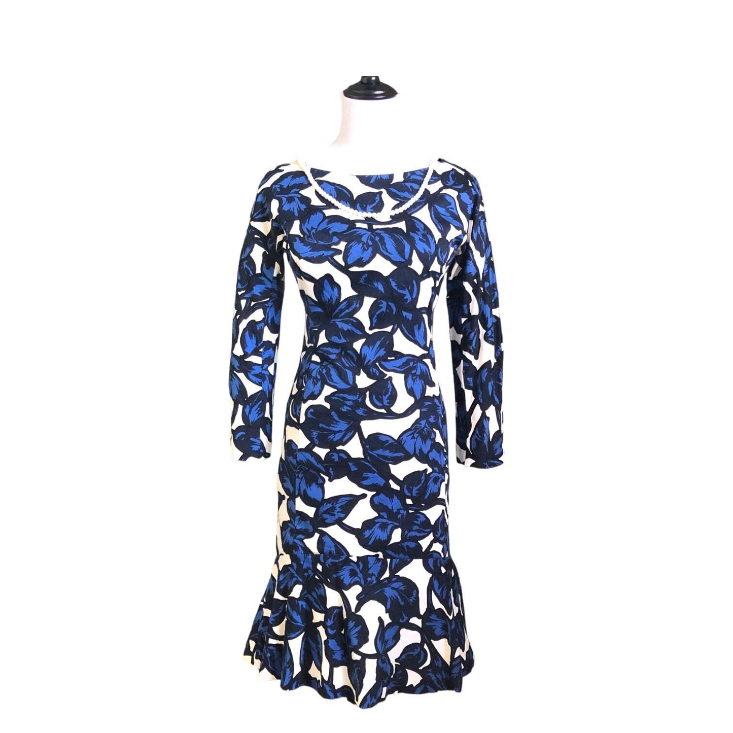 Blue Floral Cotton Trumpet Dress