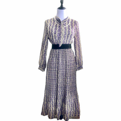 Vintage Purple Floral Pleated Dress