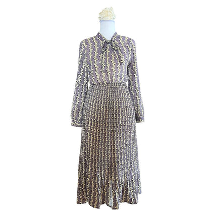 Vintage Purple Floral Pleated Dress