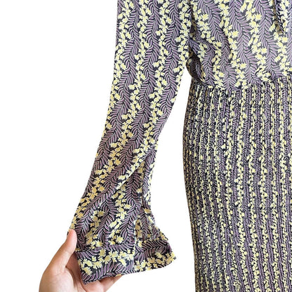 Vintage Purple Floral Pleated Dress