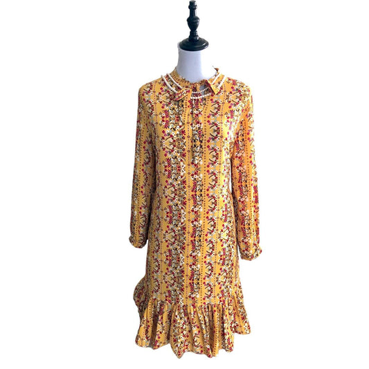 Yellow Ruffled Hem Shift Dress