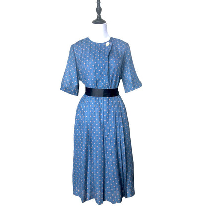 Vintage Blue Linen Polka Dot Dress