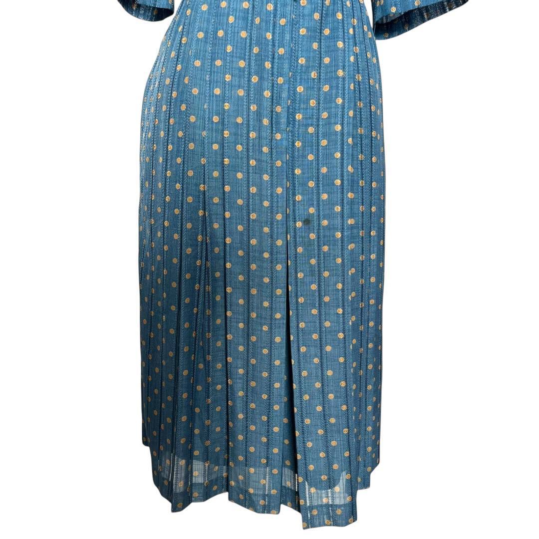 Vintage Blue Linen Polka Dot Dress