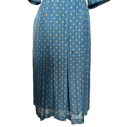 Vintage Blue Linen Polka Dot Dress