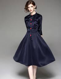 Navy Blue Long-Sleeve Vintage Dress