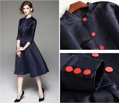 Navy Blue Long-Sleeve Vintage Dress