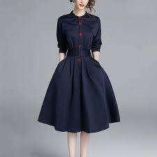 Navy Blue Long-Sleeve Vintage Dress