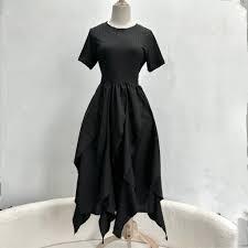 Black Asymmetrical Ruffle Shirt Dress