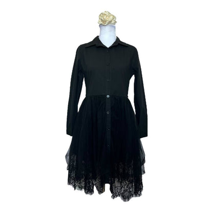 Black Lace-Trimmed Shirt Dress