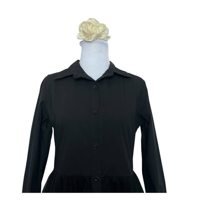Black Lace-Trimmed Shirt Dress