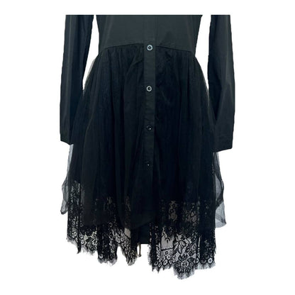 Black Lace-Trimmed Shirt Dress