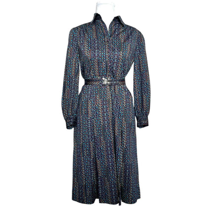 Vintage Patterned Dress with Belt