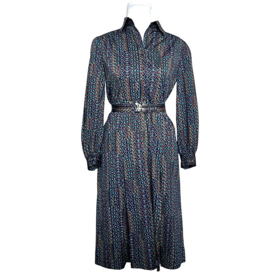 Vintage Patterned Dress with Belt