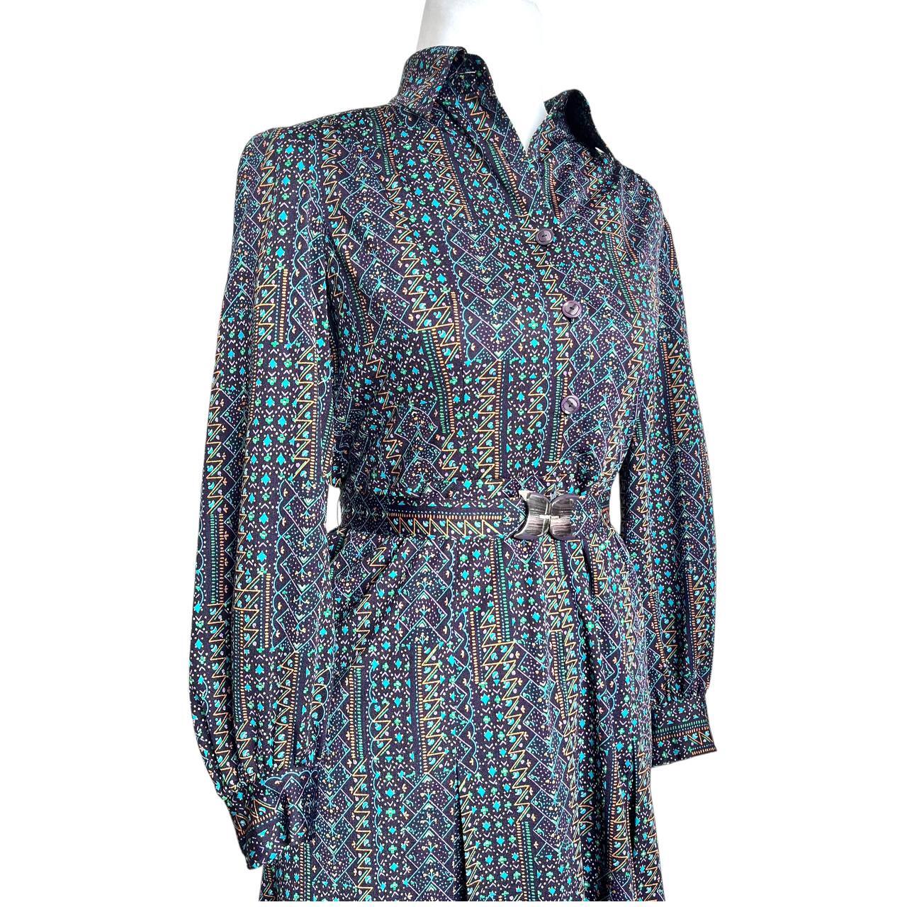 Vintage Patterned Dress with Belt