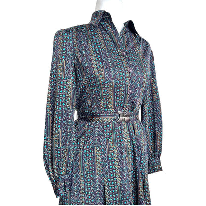 Vintage Patterned Dress with Belt