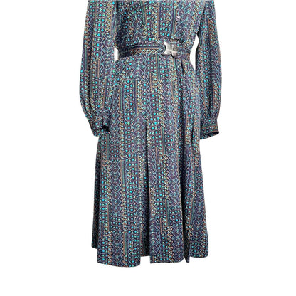 Vintage Patterned Dress with Belt