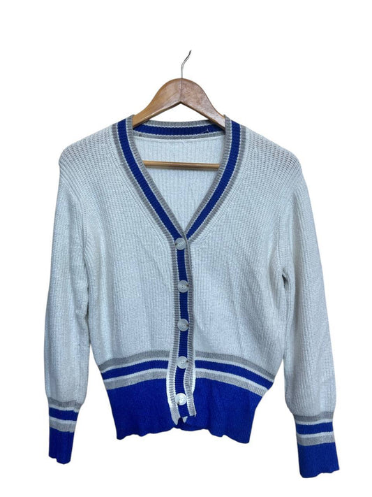 Premium White Blue Knit Cardigan