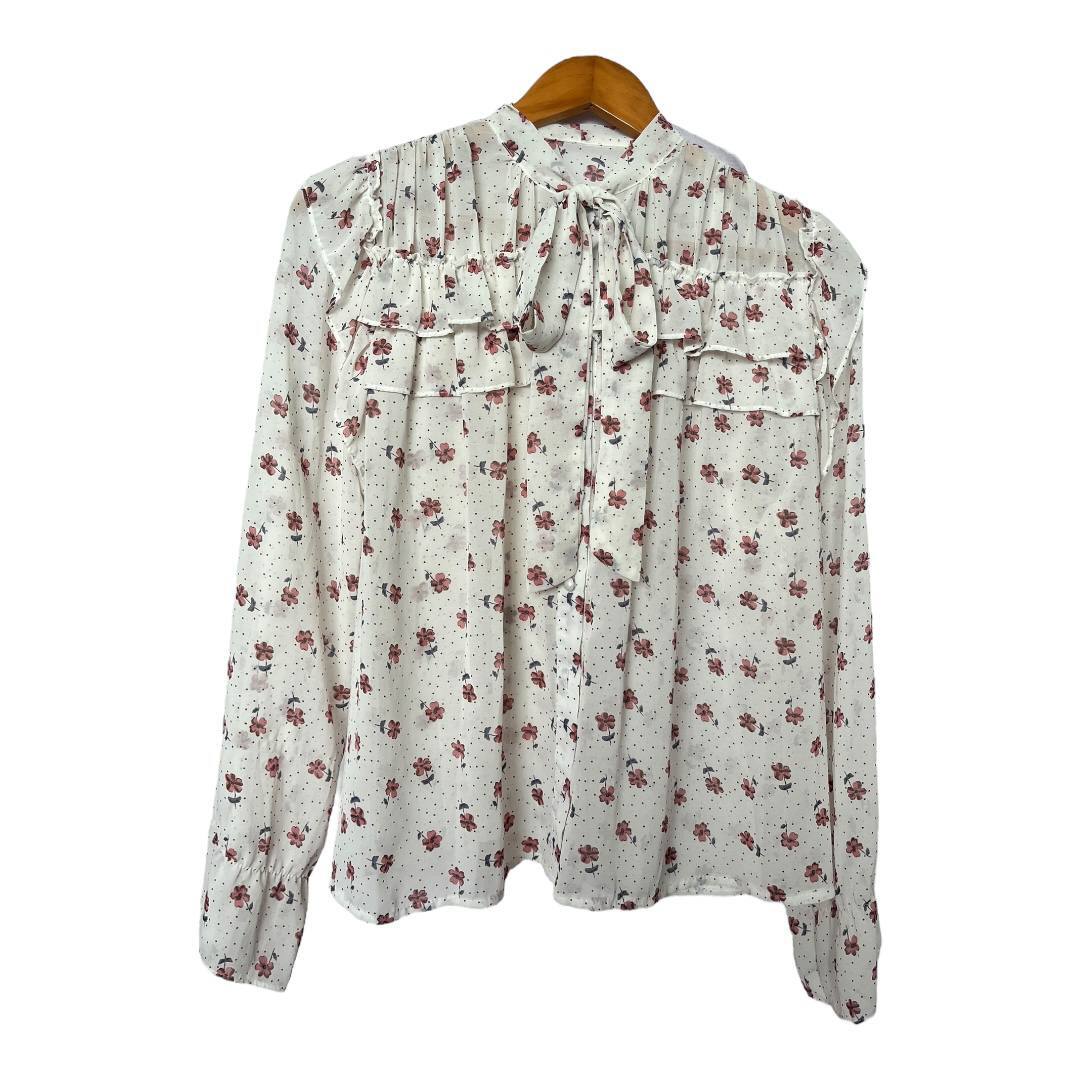 White Floral Ruffled Blouse